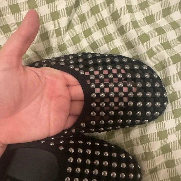 Zara Black Studded Mesh Mary Jane Ballet Flat Shoes Womens Size 37 - Picture 6 of 6